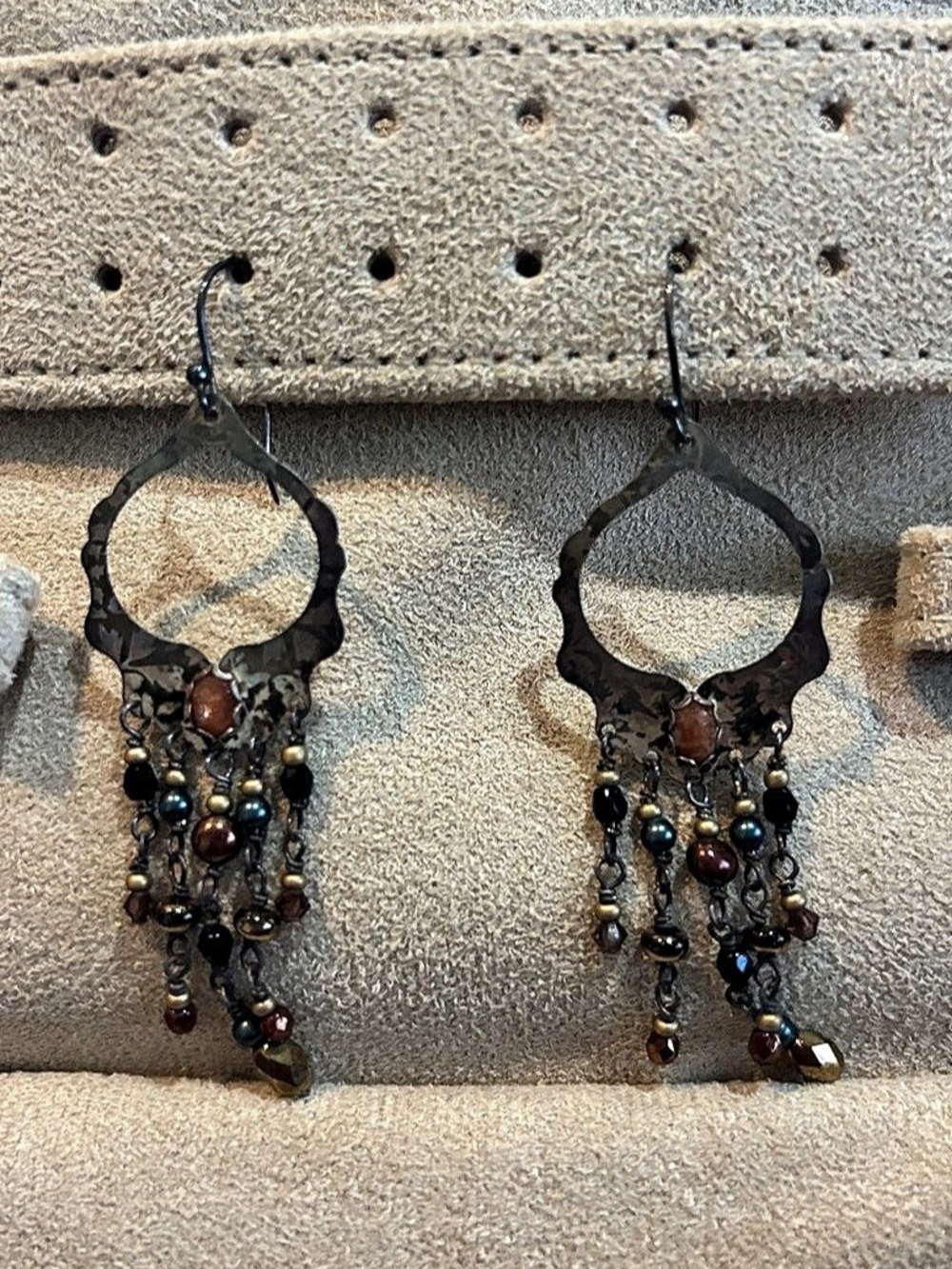 Beaded Dangle Earrings in Brown & Black